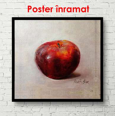 Poster - Red apple on white table, 100 x 100 см, Framed poster