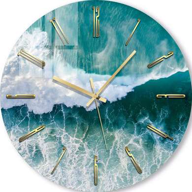 Glass clock - Sea waves, 40cm