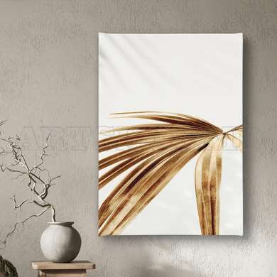 Poster - Golden tropical leaf, 45 x 90 см, Framed poster on glass, Botanical