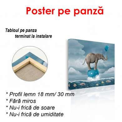 Poster - Elephant on a blue balloon, 100 x 100 см, Framed poster, Fantasy