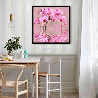 Poster - Orchid in water reflection, 100 x 100 см, Framed poster, Flowers