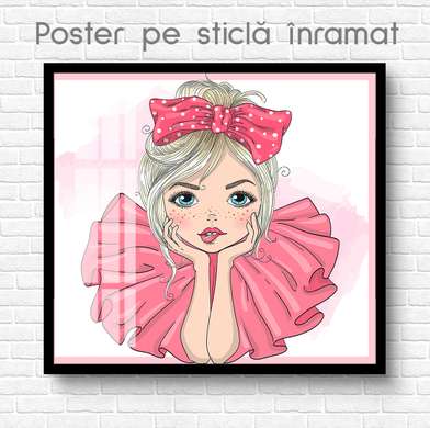 Poster - Cute girl, 100 x 100 см, Framed poster on glass