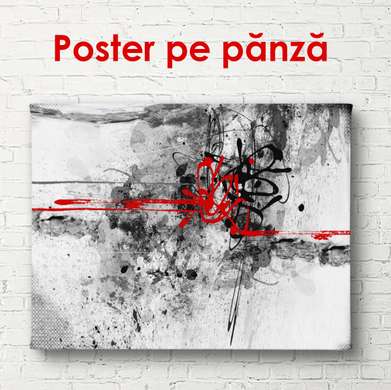 Постер - Серо красная абстракция, 90 x 60 см, Постер в раме, Абстракция