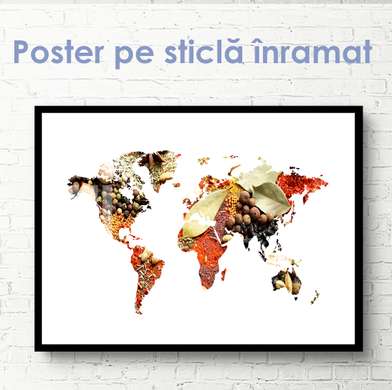 Poster - Harta lumii din condimente, 90 x 45 см, Poster inramat pe sticla