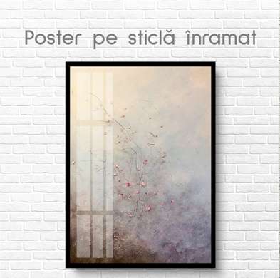 Poster - Twigs with delicate flowers 1, 60 x 90 см, Framed poster on glass, Flowers