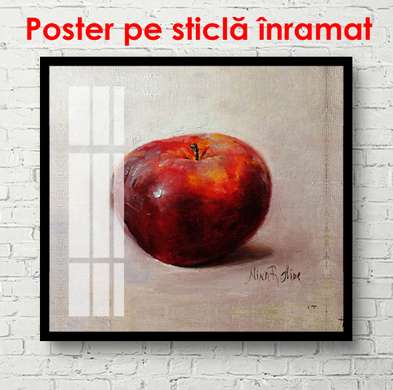 Poster - Mărul roșu pe o masă albă, 100 x 100 см, Poster înrămat, Alimente și Băuturi