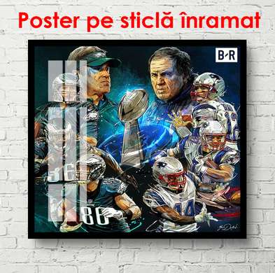 Постер - Команды бейсболистов, 100 x 100 см, Постер на Стекле в раме, Спорт