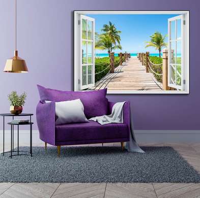 Wall Sticker - 3D window with a view of the magical island, Window imitation