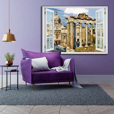 Wall Sticker - Window overlooking the castle surrounded by columns, Window imitation