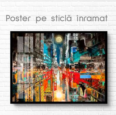 Постер - Абстрактный ночной город, 90 x 60 см, Постер на Стекле в раме