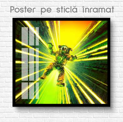 Постер - Космонавт падает в бездну, 100 x 100 см, Постер на Стекле в раме