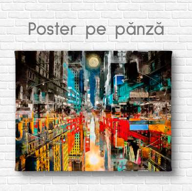 Постер - Абстрактный ночной город, 90 x 60 см, Постер на Стекле в раме