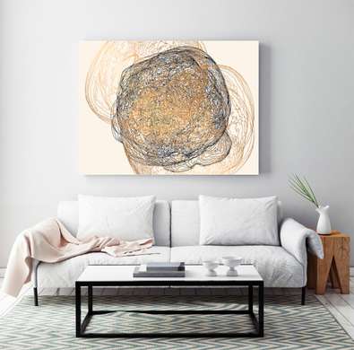 Poster - Black and gold lines, 90 x 60 см, Framed poster on glass, Abstract