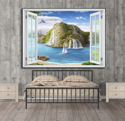 Wall Sticker - Window overlooking a beautiful waterfall, Window imitation