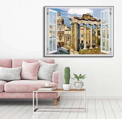 Wall Sticker - Window overlooking the castle surrounded by columns, Window imitation