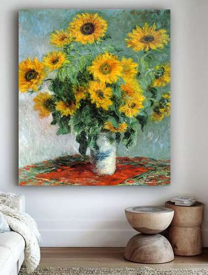 Постер - Букет подсолнечных цветов, 30 x 45 см, Холст на подрамнике