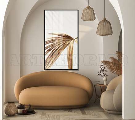 Poster - Golden tropical leaf, 45 x 90 см, Framed poster on glass, Botanical