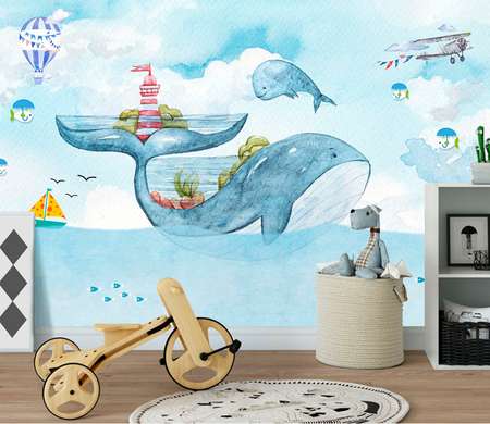 Wall mural for the nursery - Two funny whales
