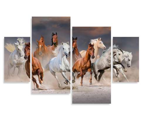 Модульная картина, Лошади в движении., 180 x 108