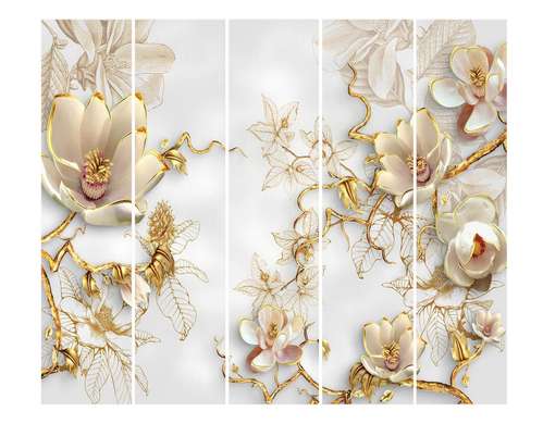 Ширма - Белые цветы с золотыми ветвями, 7