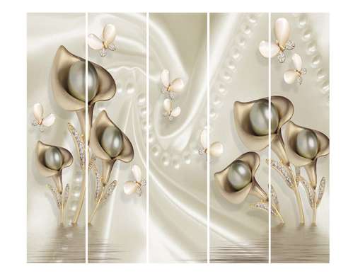 Paravan - Flori callas din perle și fluturi pe fundalul apei, 7