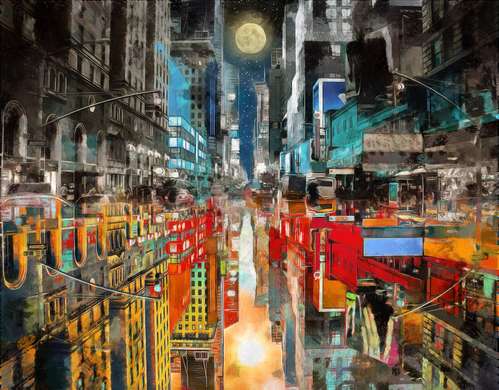 Poster - Oraș de noapte abstract, 90 x 60 см, Poster inramat pe sticla