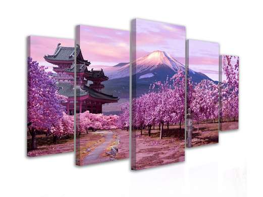 Tablou Pe Panza Multicanvas, Sakura înflorită, 206 x 115