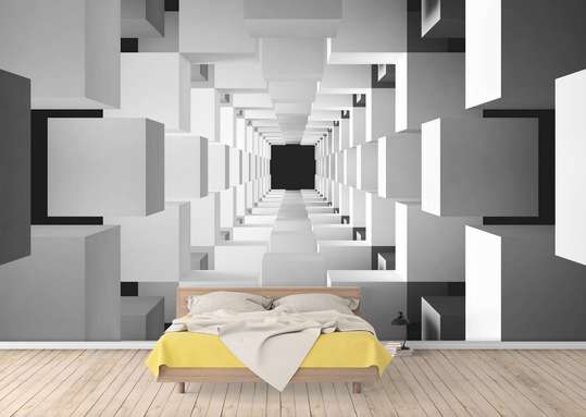 3D Wallpaper - Black and white tunnel
