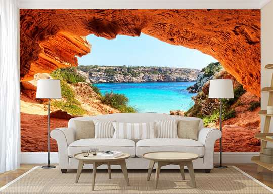 Wall Mural - View of the city and the sea from the cave