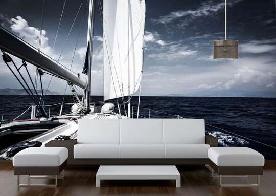 Wall Mural - White yacht against the blue sky.