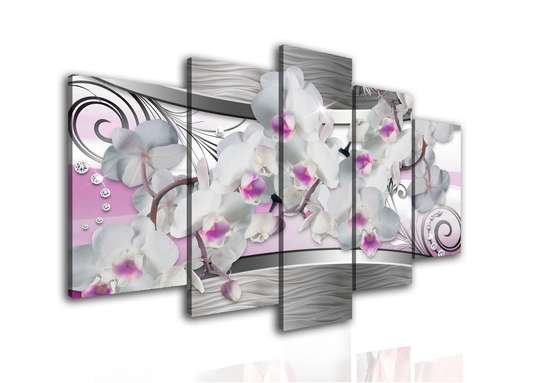 Modular picture, Orchid on a silver background., 108 х 60
