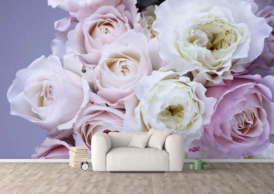 Wall Mural - Roses on a pink background