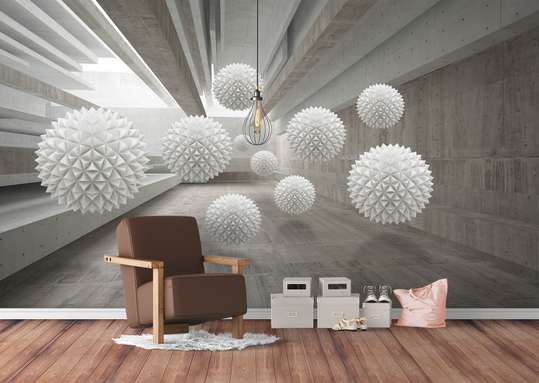 3D Wallpaper, White balls on a gray background.