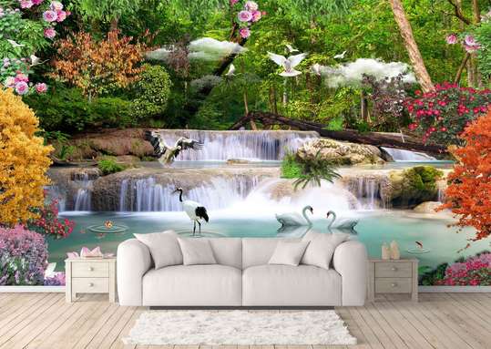 Wall Mural - Autumn view of the waterfall