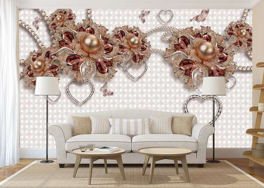 3D Wallpaper - Beige flower on a beige background