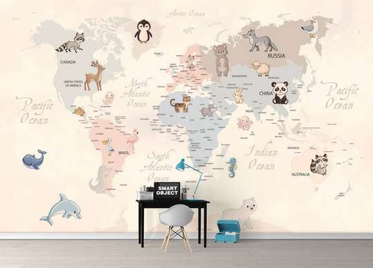Wall mural in the nursery - Map of the world for children