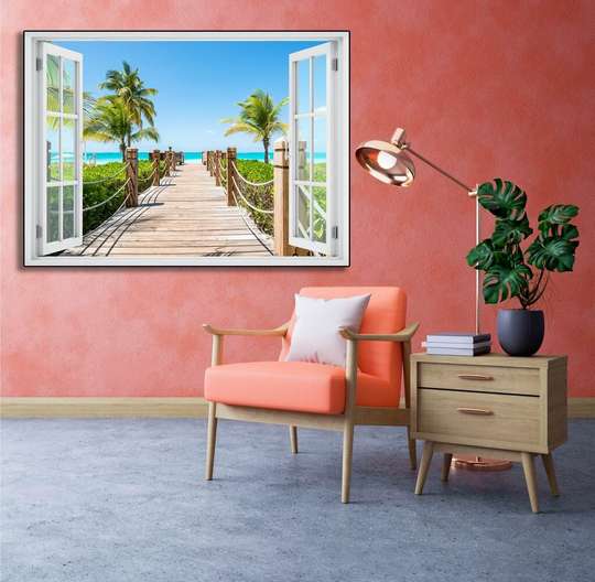 Wall Sticker - 3D window with a view of the magical island