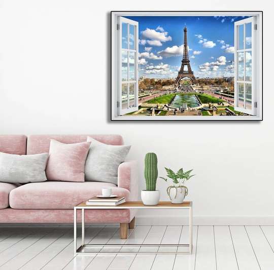 Stickere pentru pereți - Fereastra cu vedere spre Paris, Imitarea Ferestrei, 130 х 85