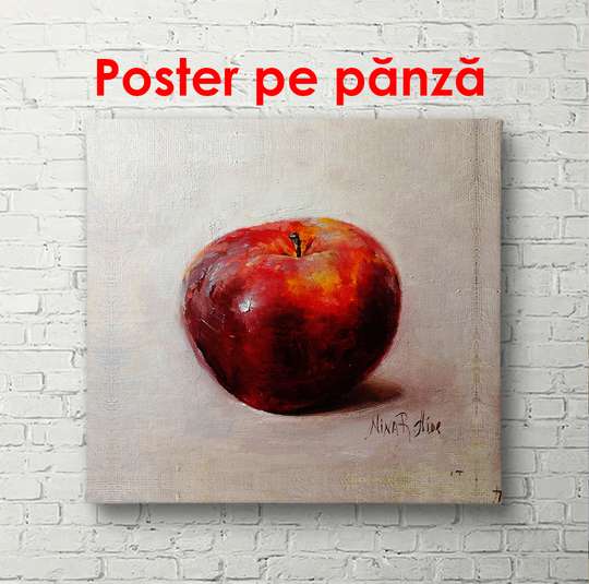 Постер - Красное яблоко на белом столе, 100 x 100 см, Постер в раме