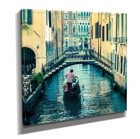 Poster - Gondola plutește pe canal, 40 x 40 см, Panza pe cadru