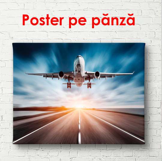 Poster - Airplane on the runway, 90 x 60 см, Framed poster