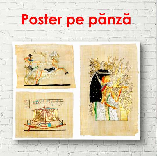 Постер - Египетские картинки на старинном папирусе, 90 x 60 см, Постер в раме