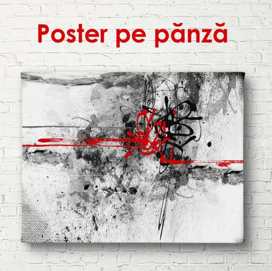 Постер - Серо красная абстракция, 90 x 60 см, Постер в раме