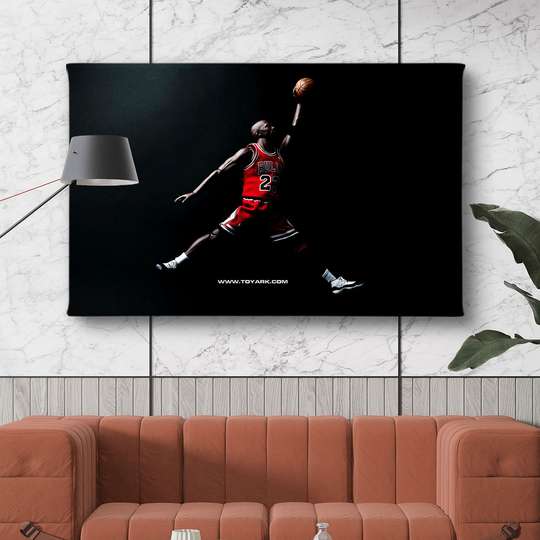 Poster - Michael Jordan throws a goal, 45 x 30 см, Canvas on frame, Sport
