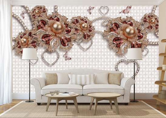 3D Wallpaper - Beige flower on a beige background