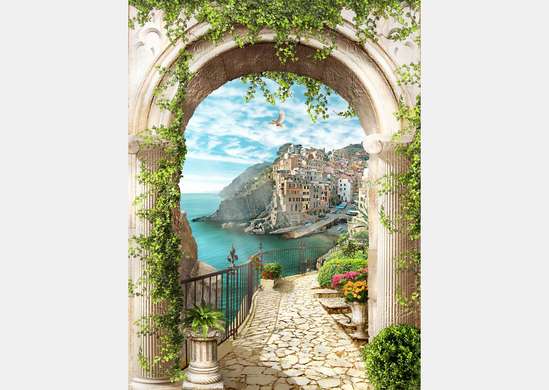 Wall Mural - Arched view of the mountains and the lake.
