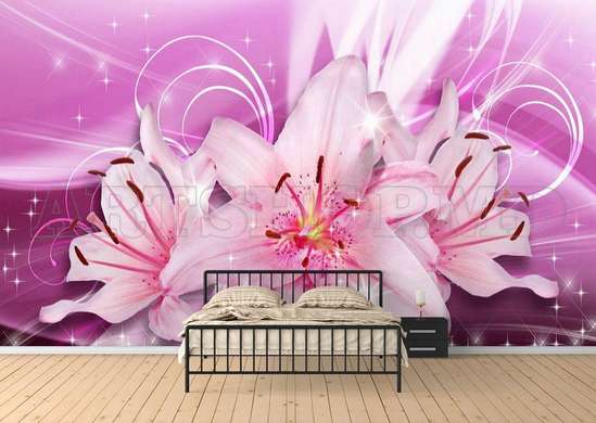 Wall Mural - Pink carnations on purple background