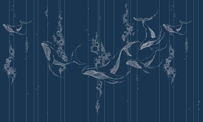 Wall mural in the nursery - Blue whales in an abstract style