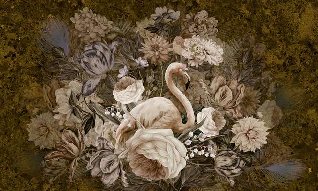 Фотообои - Фламинго и цветы 1