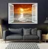 Stickere pentru pereți - Fereastra cu vedere spre un apus de soare la o mare, Imitarea Ferestrei, 130 х 85